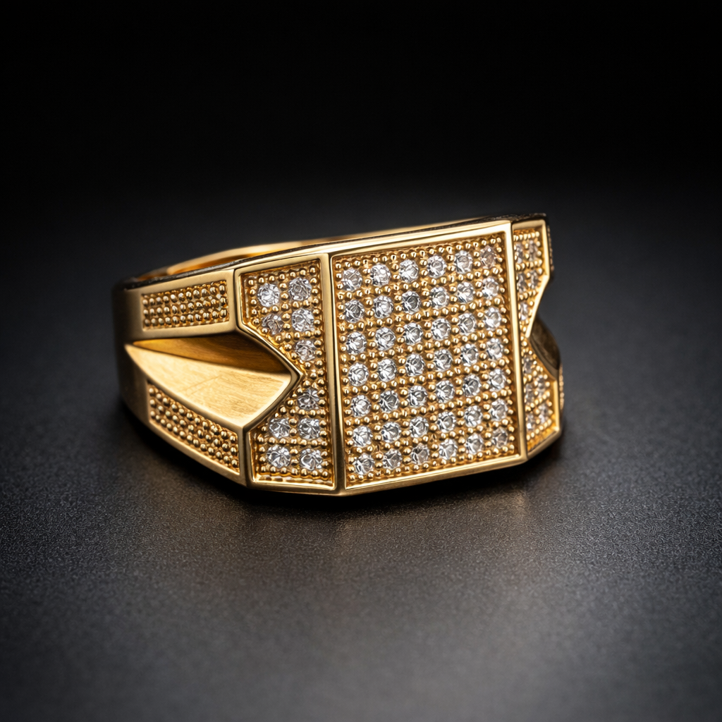 ANILLO SELLO DIAMANTADO IMPERIAL DORADO – REFERENCIA (F)