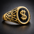 ANILLO SÍMBOLO DÓLAR NEGRO IMPERIAL DORADO – REFERENCIA (J)
