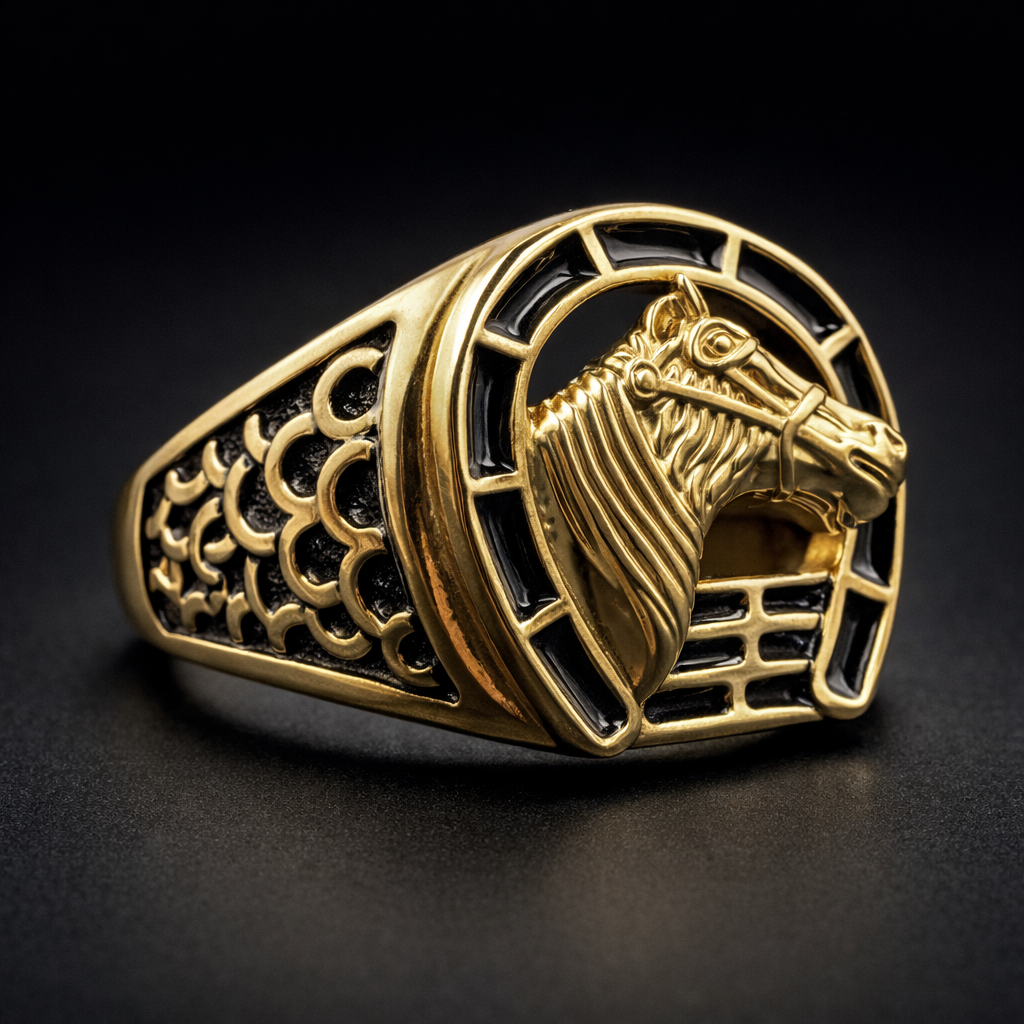 ANILLO CABALLO HERRADURA IMPERIAL NEGRO DORADO – REFERENCIA (1)