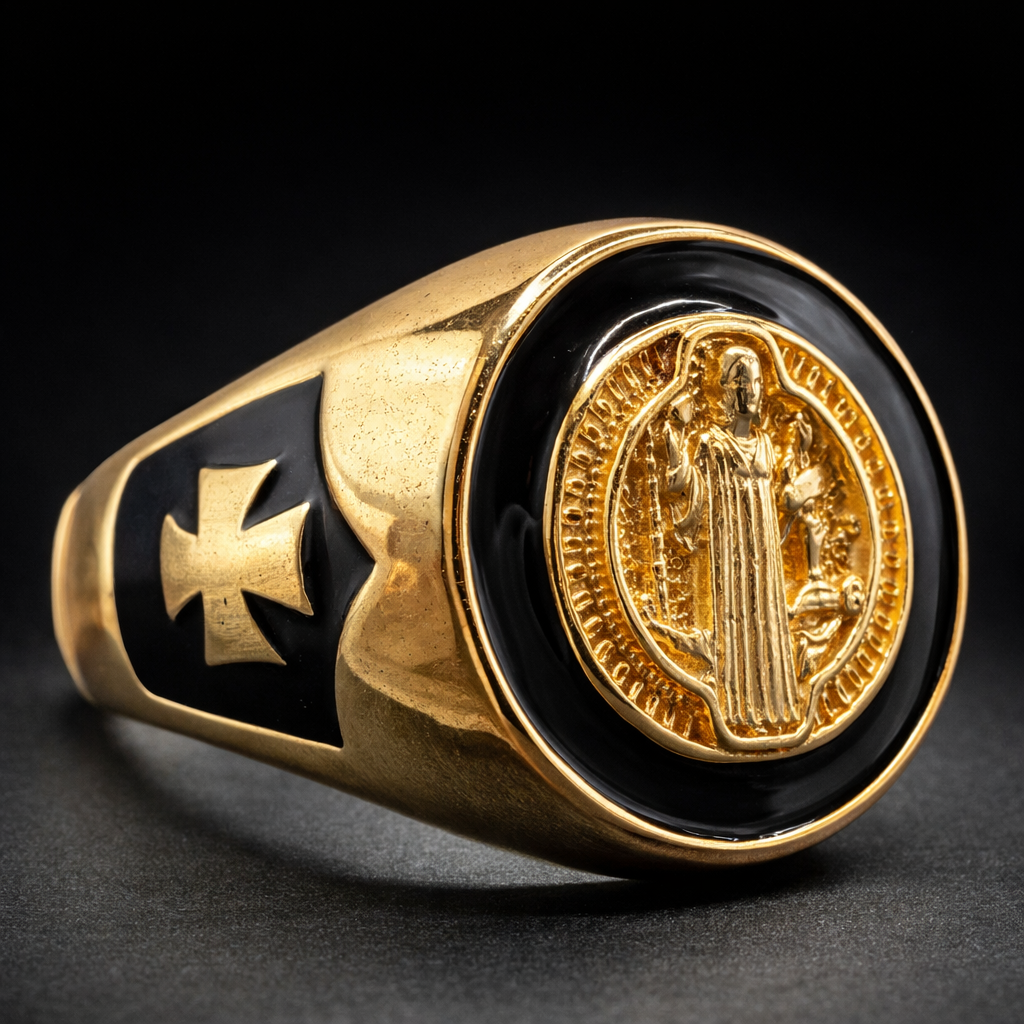 ANILLO EMBLEMA CIRCULAR IMPERIAL NEGRO DORADO – REFERENCIA (7)