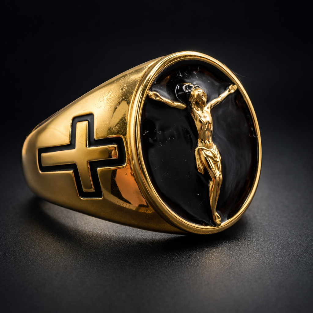 ANILLO CRUZ CENTRAL NEGRA DORADO – REFERENCIA (12)