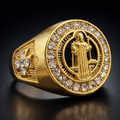 ANILLO MEDALLÓN CLÁSICO CON CRISTALES DORADO – REFERENCIA (13)
