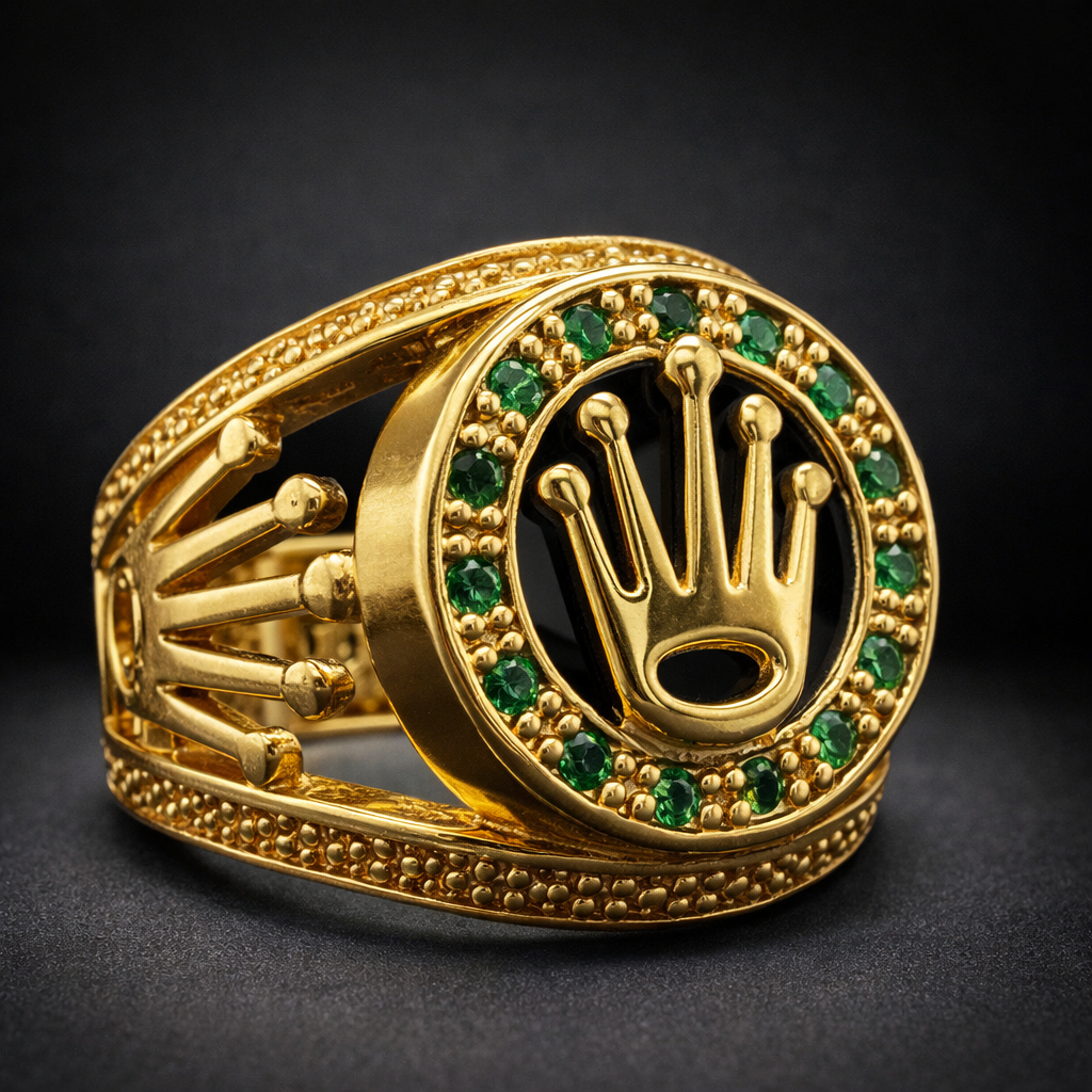 ANILLO CORONA IMPERIAL VERDE CON CRISTALES DORADO – REFERENCIA (16)