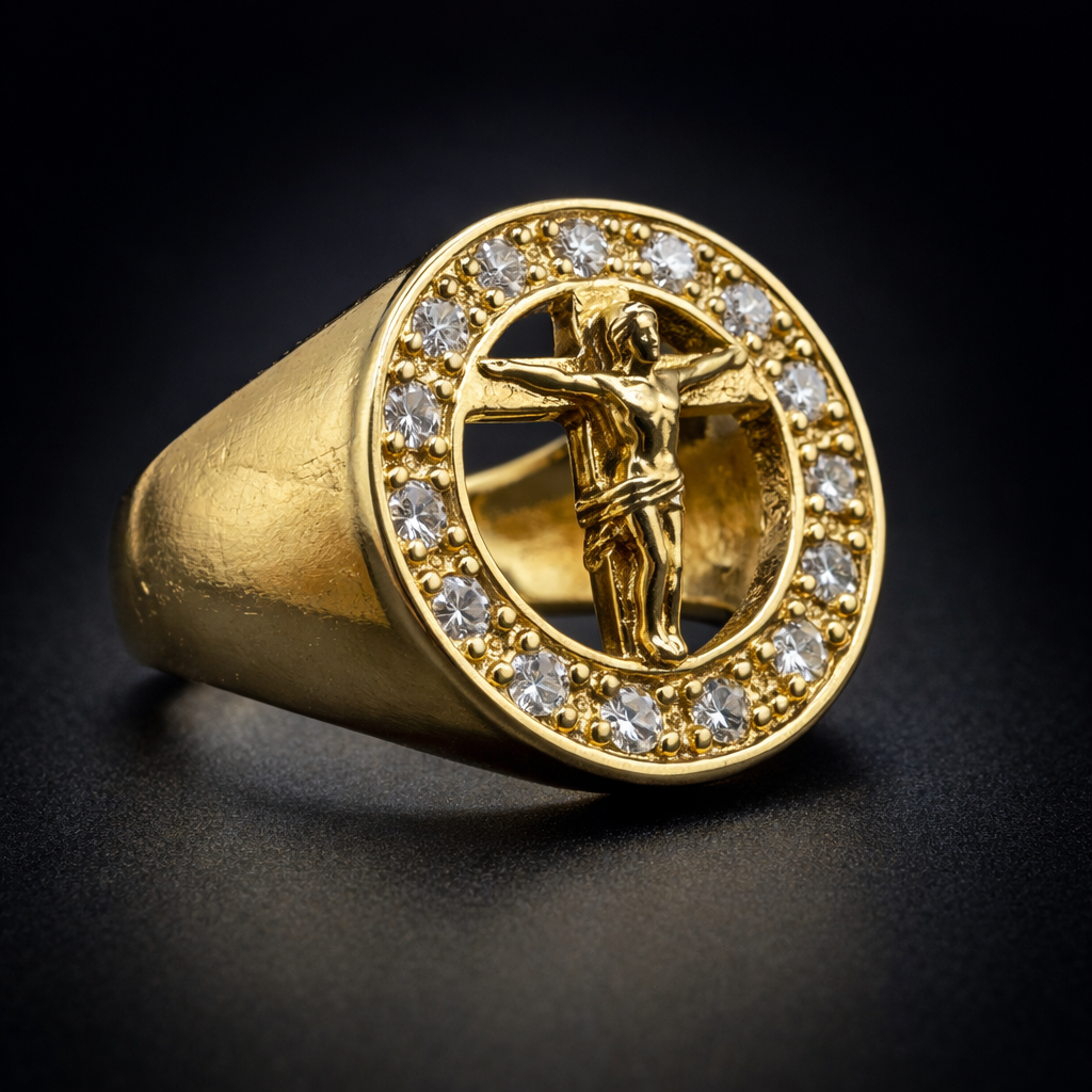 ANILLO CRUZ CIRCULAR CON CRISTALES DORADO – REFERENCIA (17)